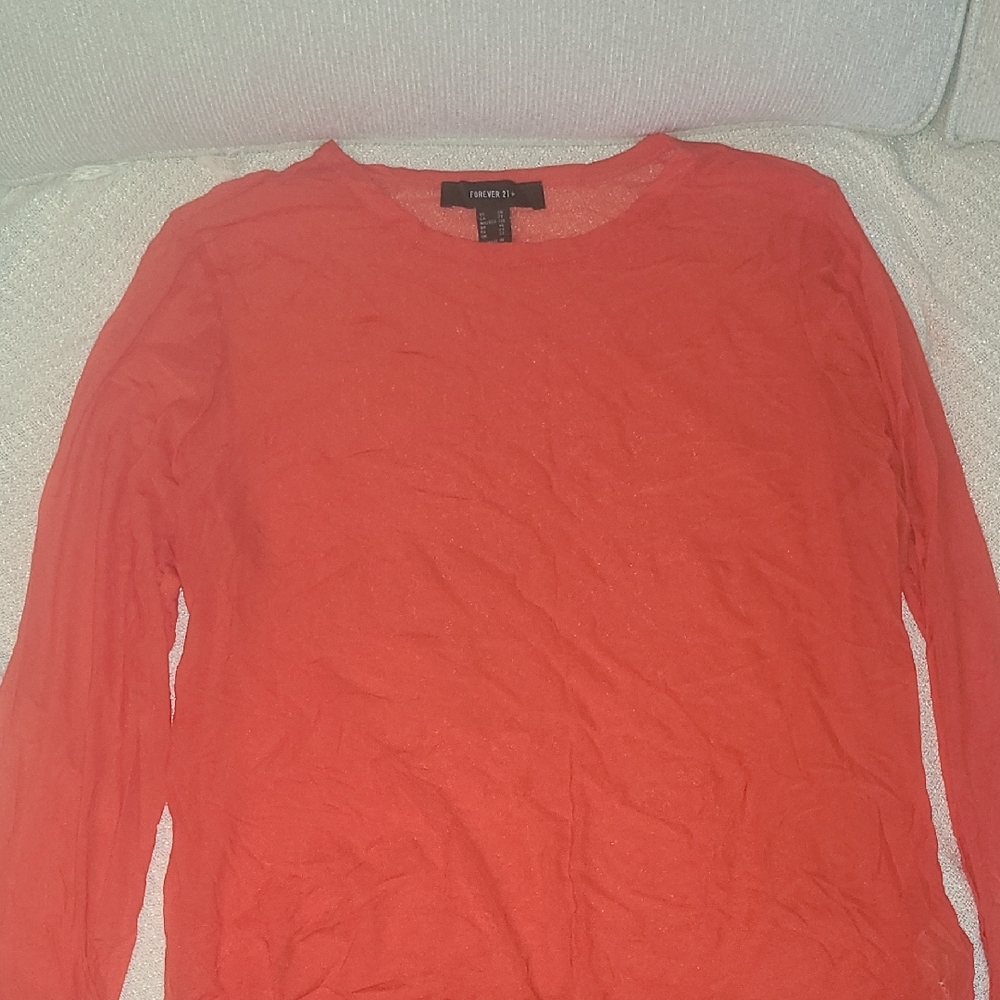 2 For $25 Forever 21 Coral Sheer Mesh Long Sleeve Top